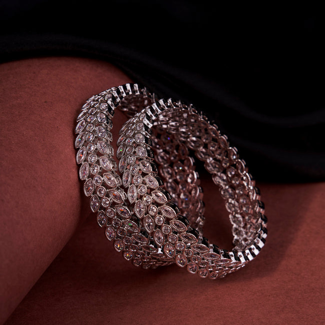 Circular Leaflet Rhodium Plated Bangles