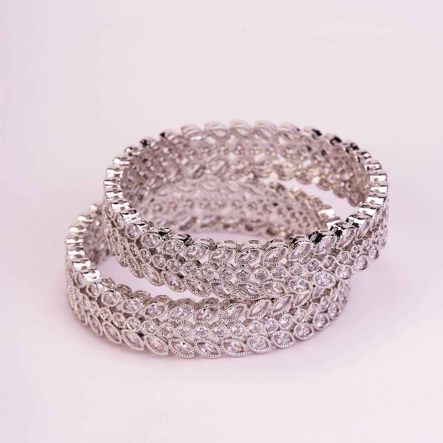 Circular Leaflet Rhodium Plated Bangles