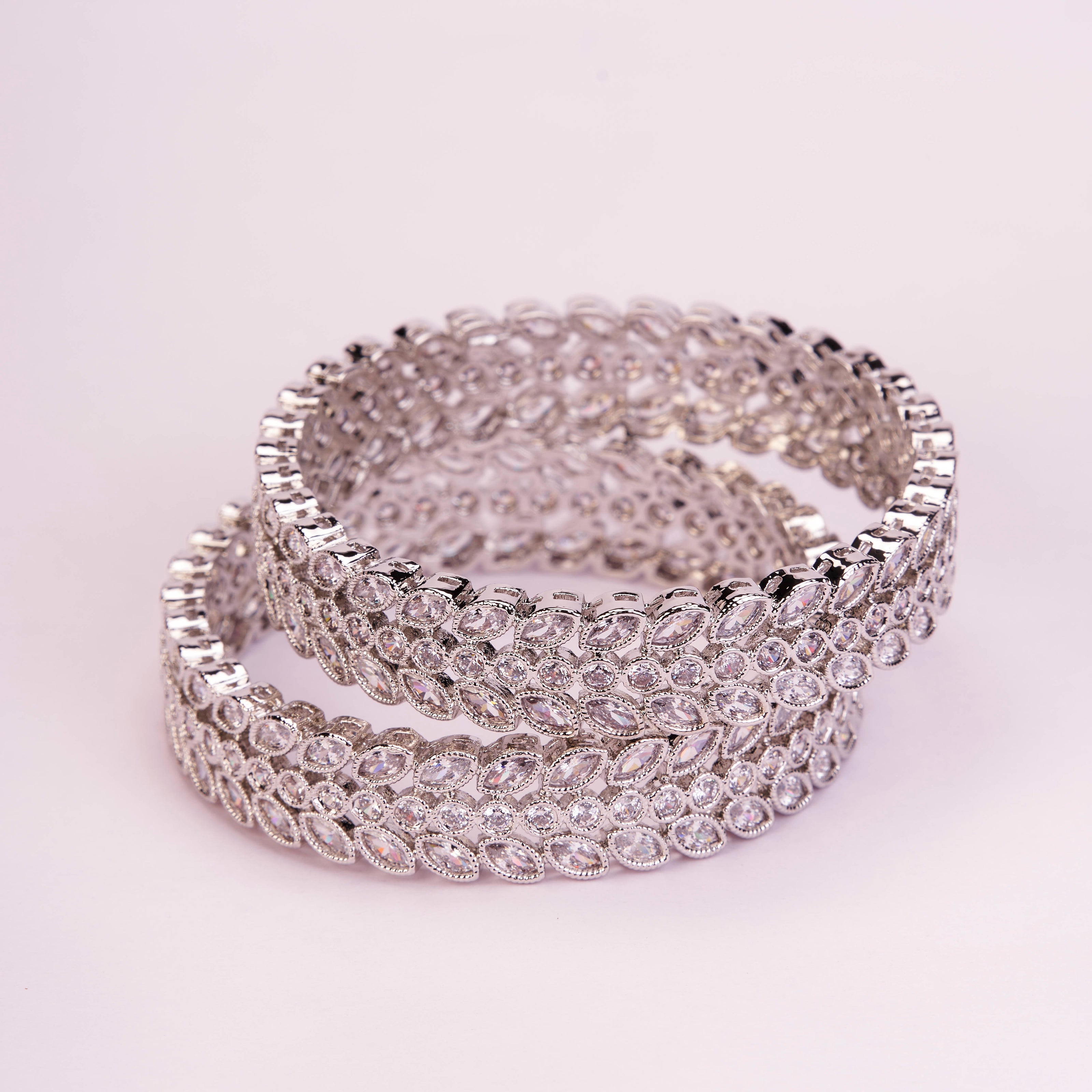 Circular Leaflet Rhodium Plated Bangles