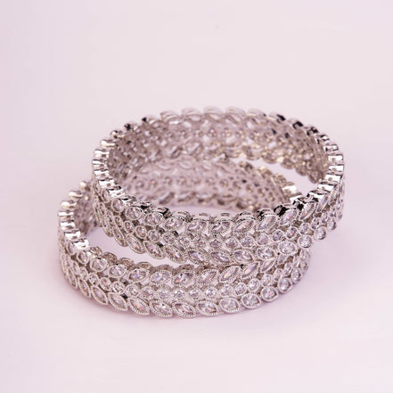Circular Leaflet Rhodium Plated Bangles