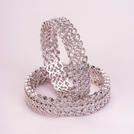 Circular Leaflet Rhodium Plated Bangles
