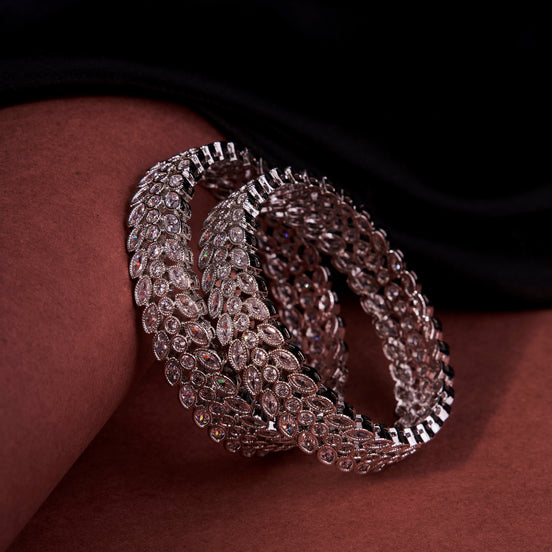 Circular Leaflet Rhodium Plated Bangles