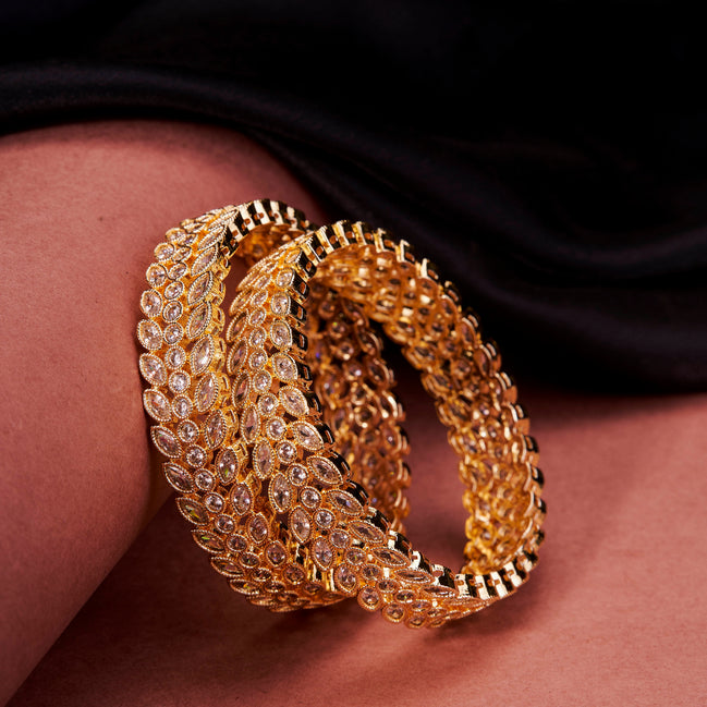 Circular Leaflet Gold Plated Bangles