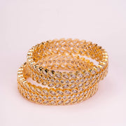 Gold Plated Designer Floral Cluster Pattern Broad Bangles Set ( Pack Of 2)