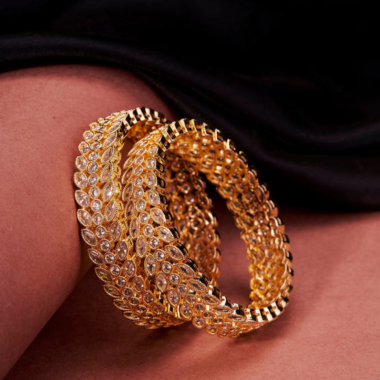 Circular Leaflet Gold Plated Bangles