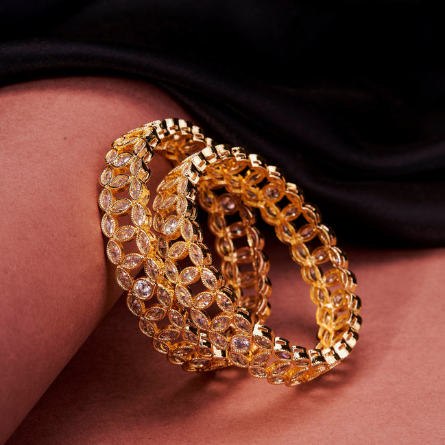 Engraved Oval Shaped Gold Plated Bangles