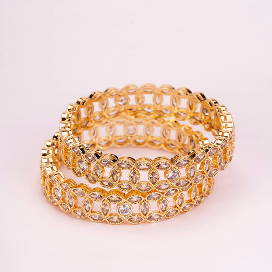 Engraved Oval Shaped Gold Plated Bangles