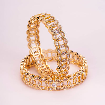 Engraved Oval Shaped Gold Plated Bangles