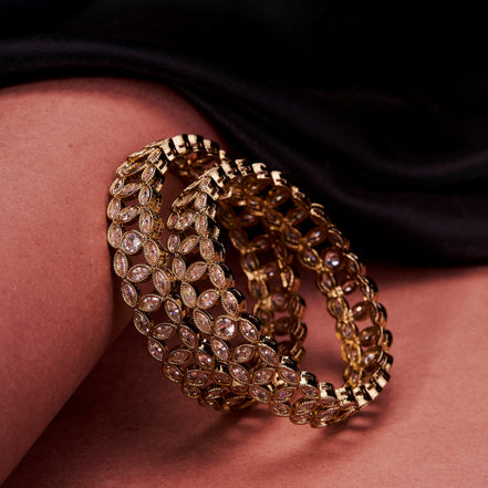 Engraved Oval Shaped Mehendi Plated Bangles