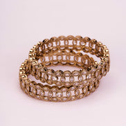 Engraved Oval Shaped Mehendi Plated Bangles
