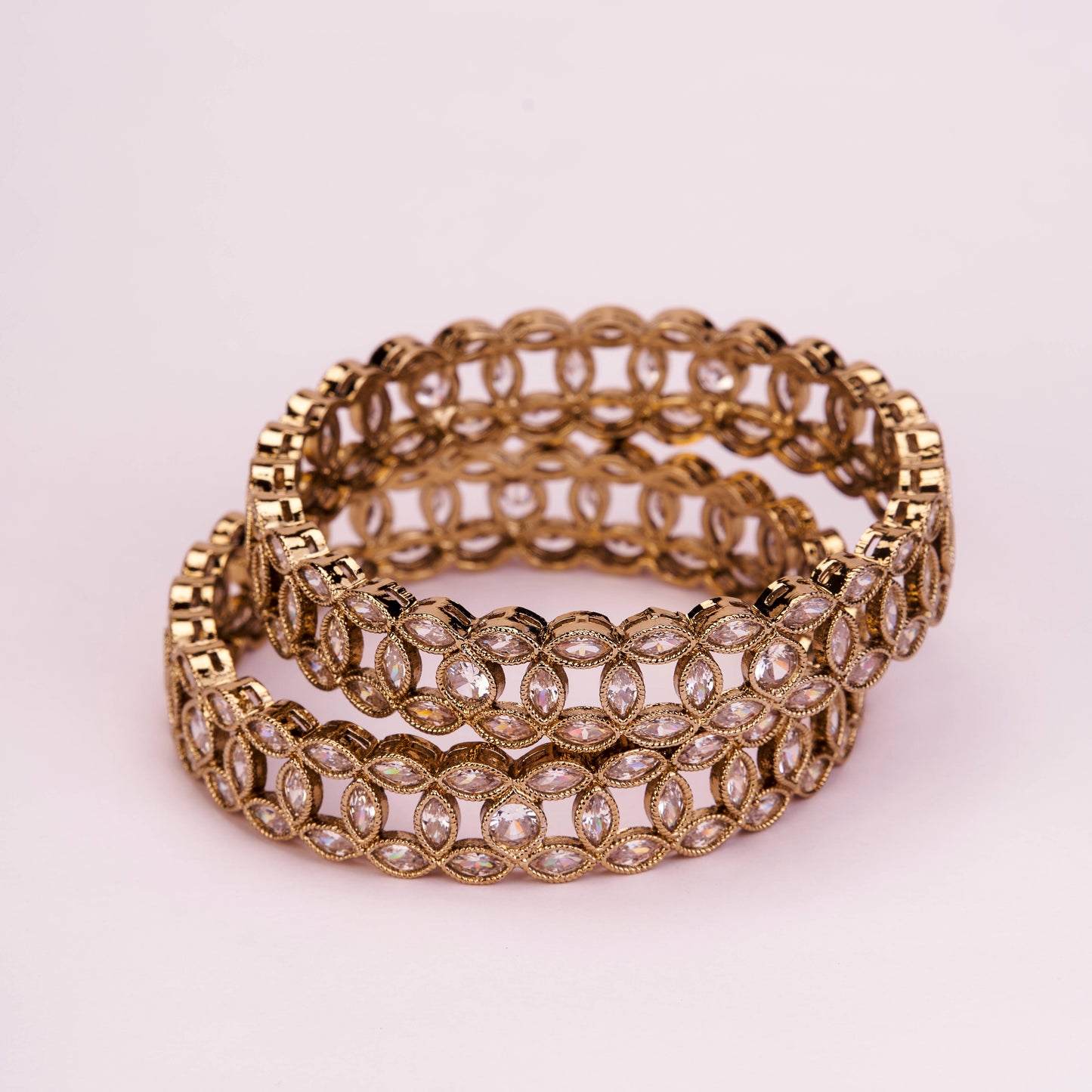 Engraved Oval Shaped Mehendi Plated Bangles