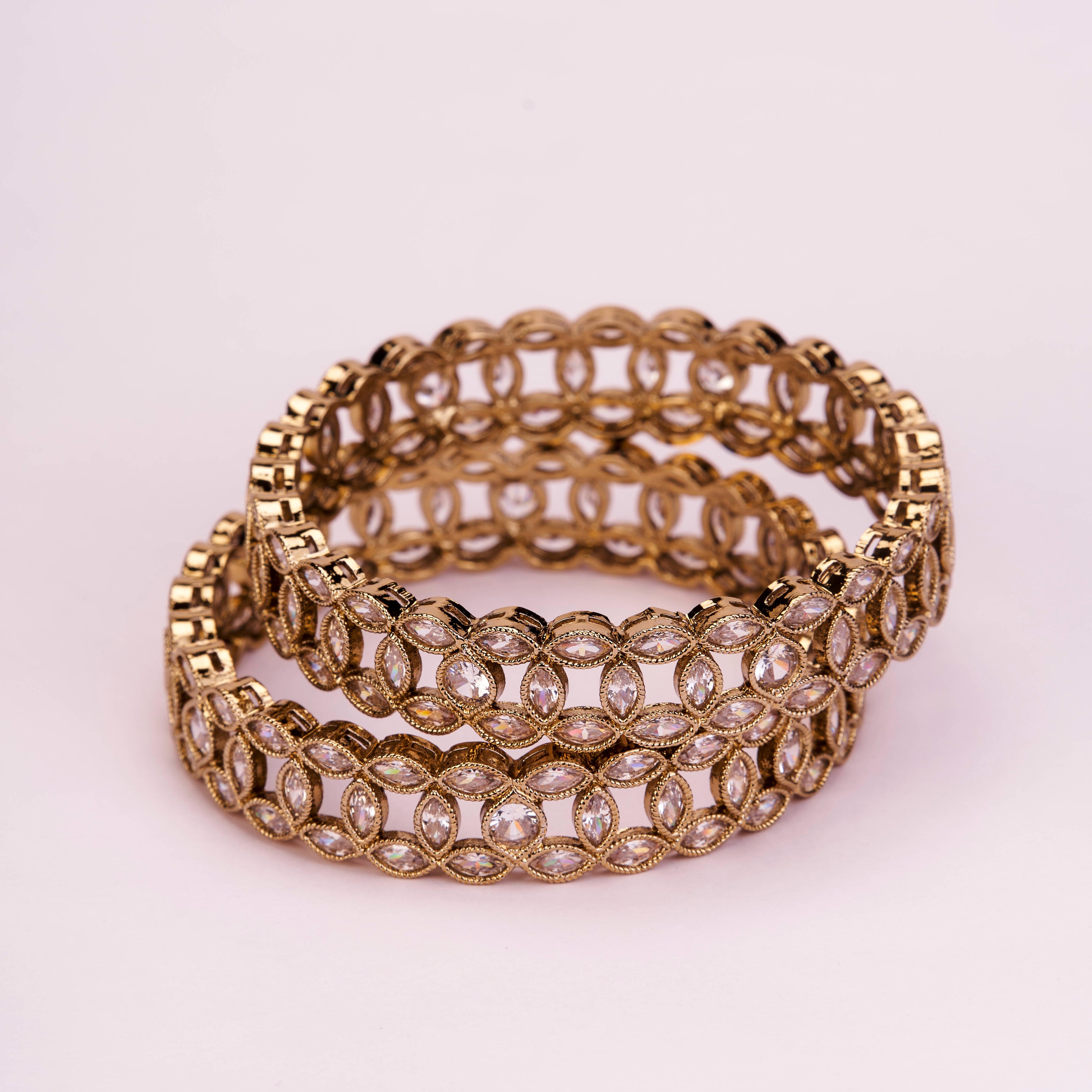 Engraved Oval Shaped Mehendi Plated Bangles