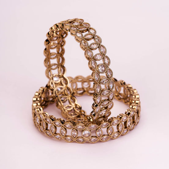 Engraved Oval Shaped Mehendi Plated Bangles