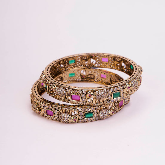 Traditional Mehendi Plated Kundan Bangles Set