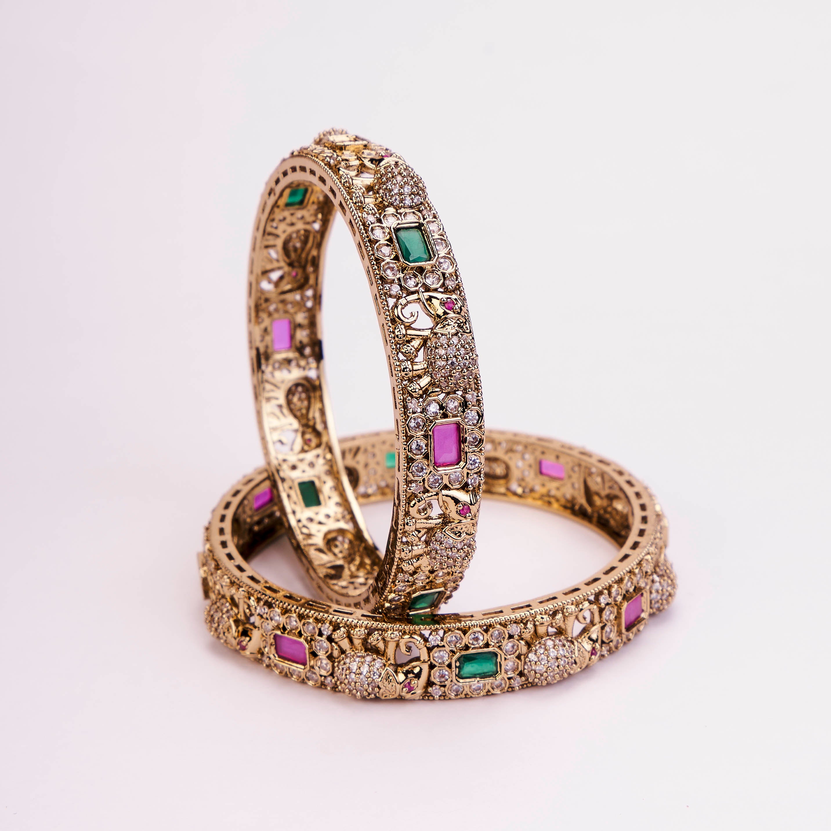 Traditional Mehendi Plated Kundan Bangles Set