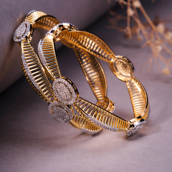 Gold & Silver Plated Oval CZ Bangles Set