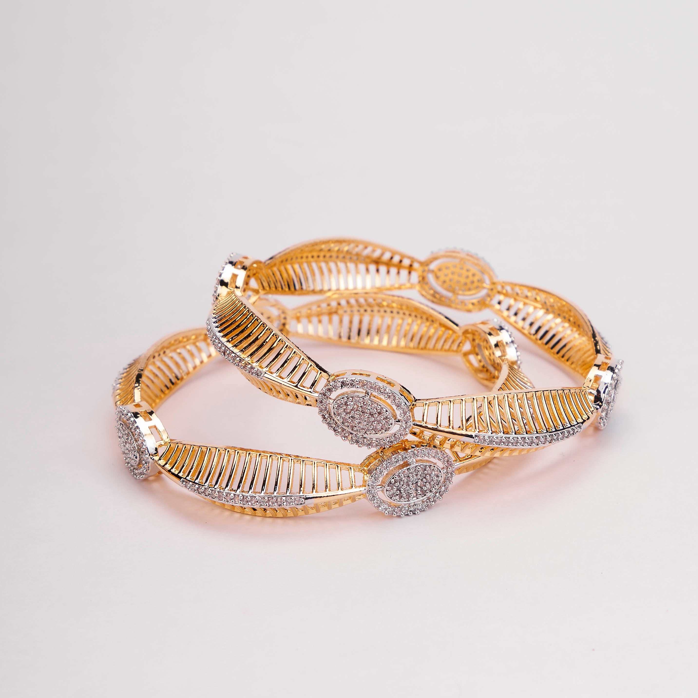 Gold & Silver Plated Oval CZ Bangles Set