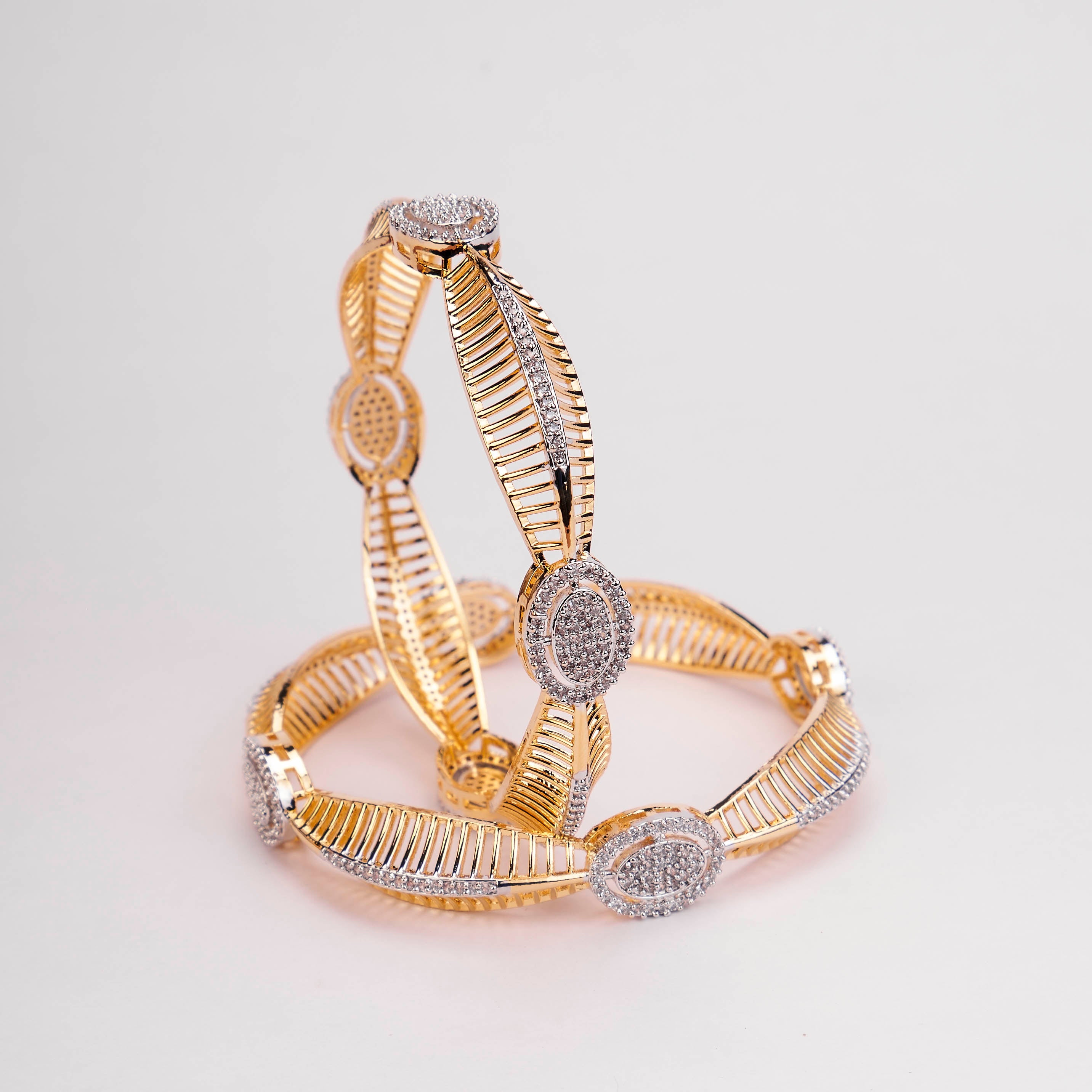 Gold & Silver Plated Oval CZ Bangles Set