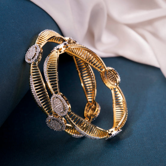 Gold & Silver Plated Oval CZ Bangles Set