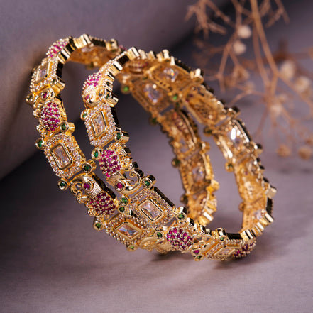 Gold Plated Peacock Kundan Bangles Set
