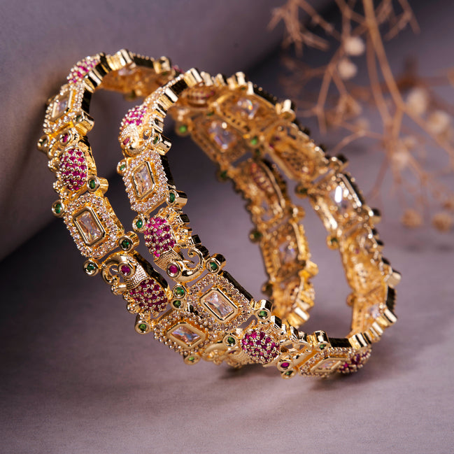 Gold Plated Peacock Kundan Bangles Set