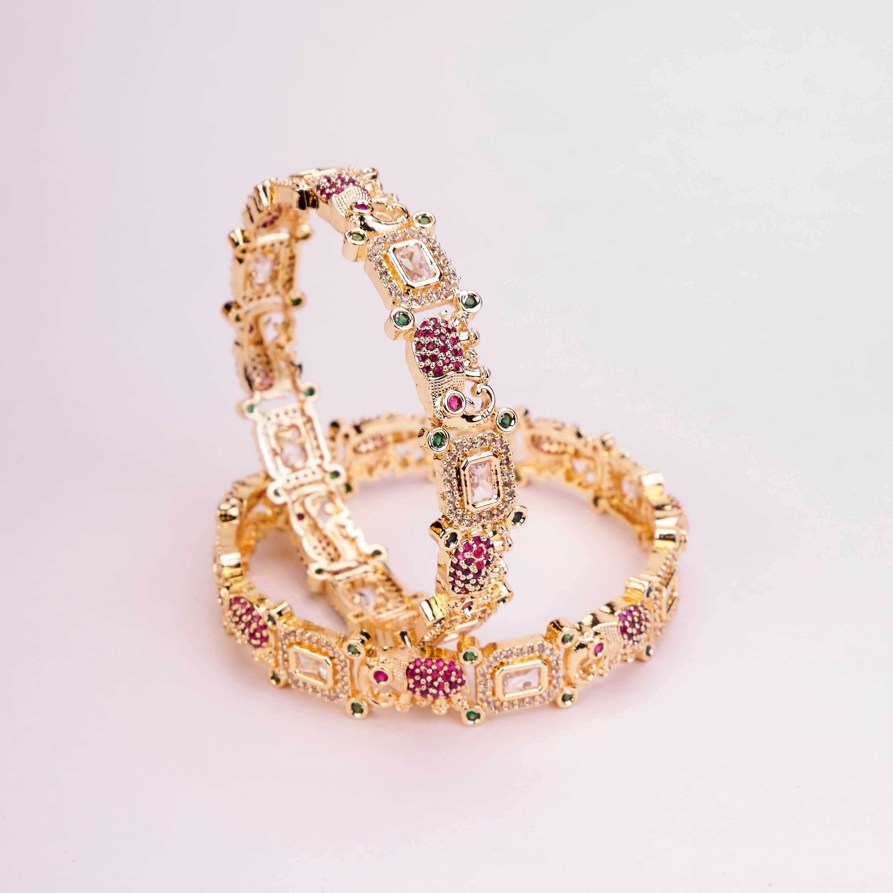 Gold Plated Peacock Kundan Bangles Set