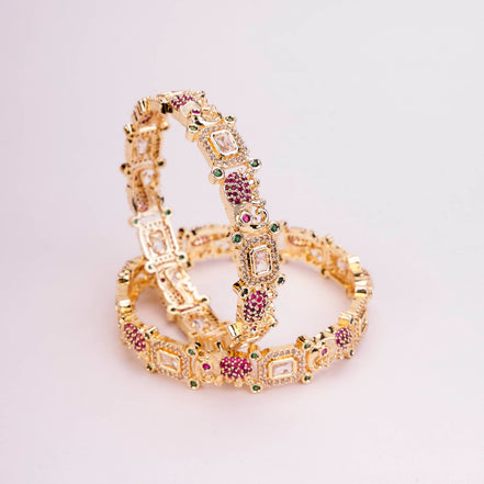 Gold Plated Peacock Kundan Bangles Set