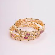 Gold Plated Peacock Kundan Bangles Set