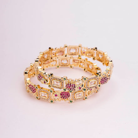 Gold Plated Peacock Kundan Bangles Set