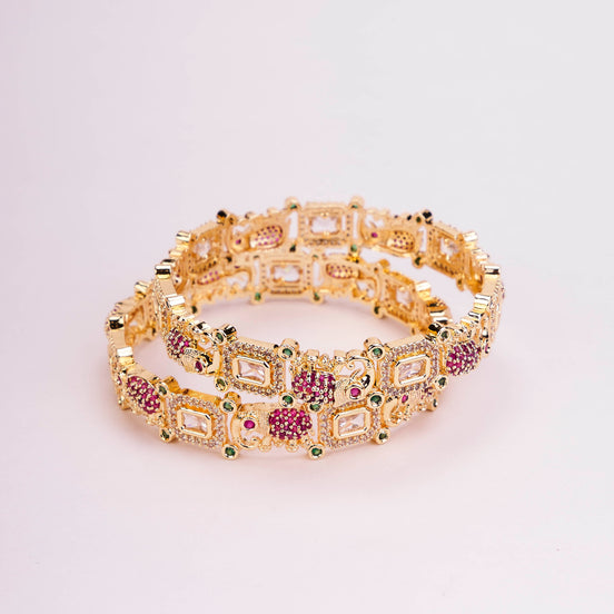 Gold Plated Peacock Kundan Bangles Set