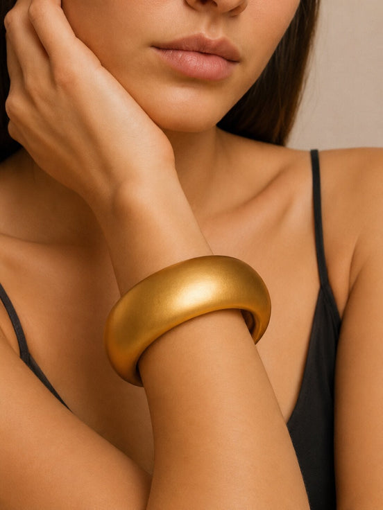 Minimalist Wide Resin Bangle Bracelet with Matte Gold Finish (Size-2.6)