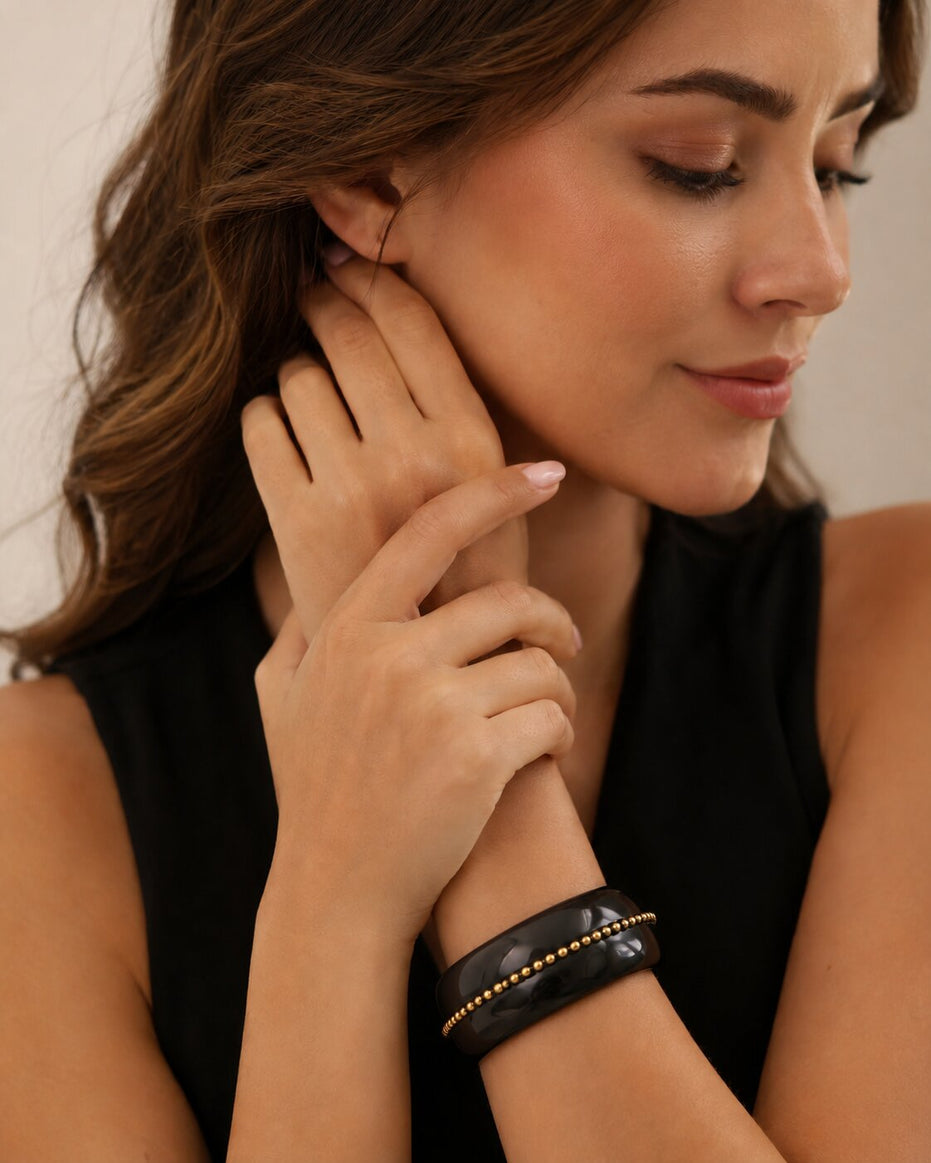 Beaded Pattern Wide Resin Bangle (Size-2.6)