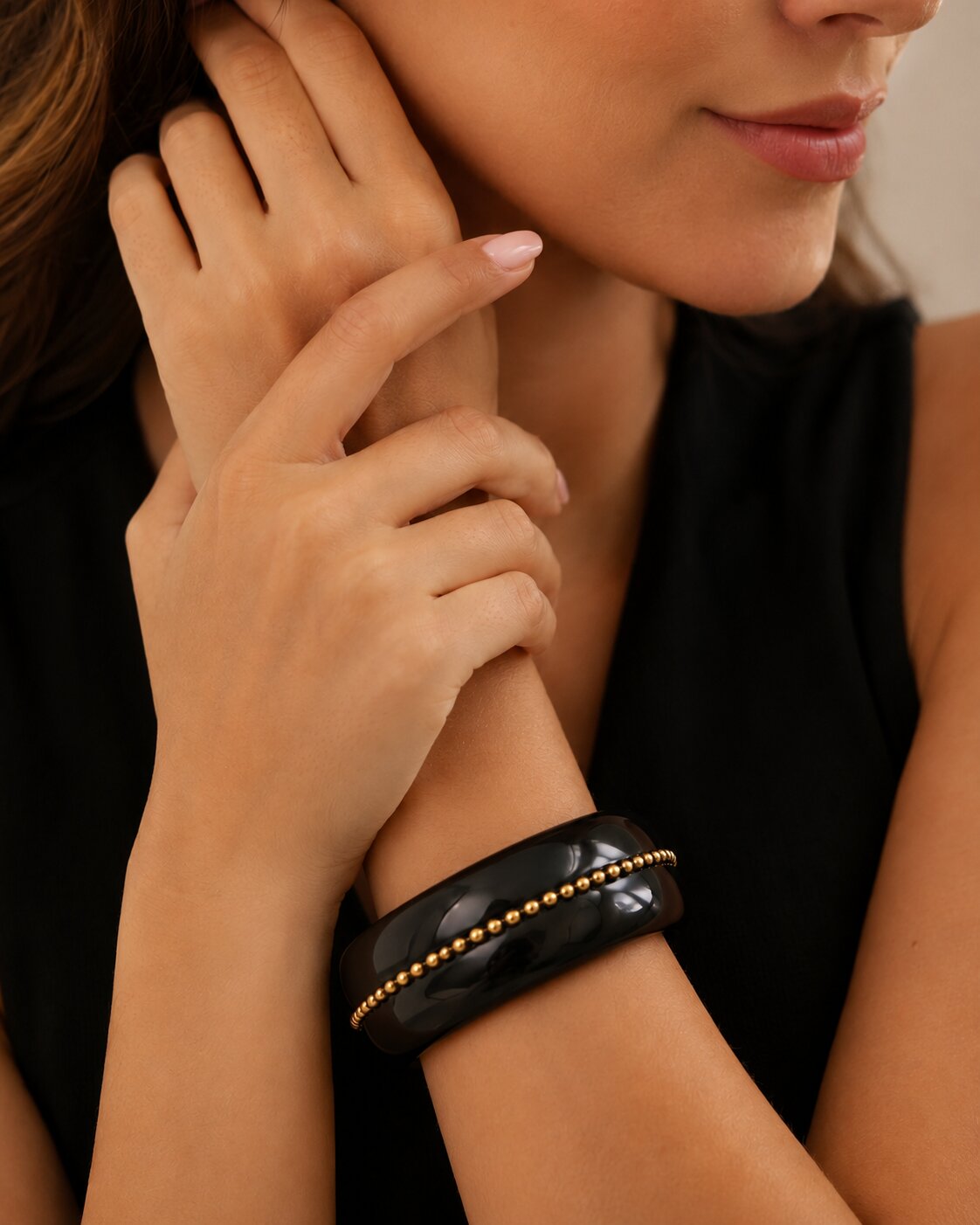 Beaded Pattern Wide Resin Bangle (Size-2.6)
