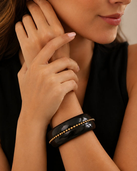 Beaded Pattern Wide Resin Bangle (Size-2.6)