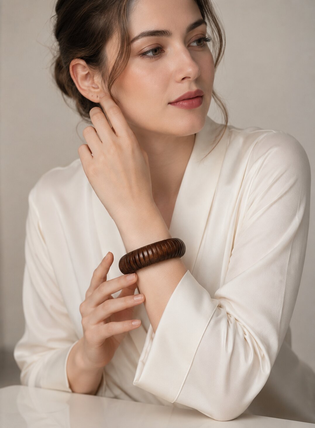 Carved Ribbed Pattern Wooden Bangle (Size-2.6)