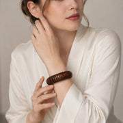 Carved Ribbed Pattern Wooden Bangle (Size-2.6)
