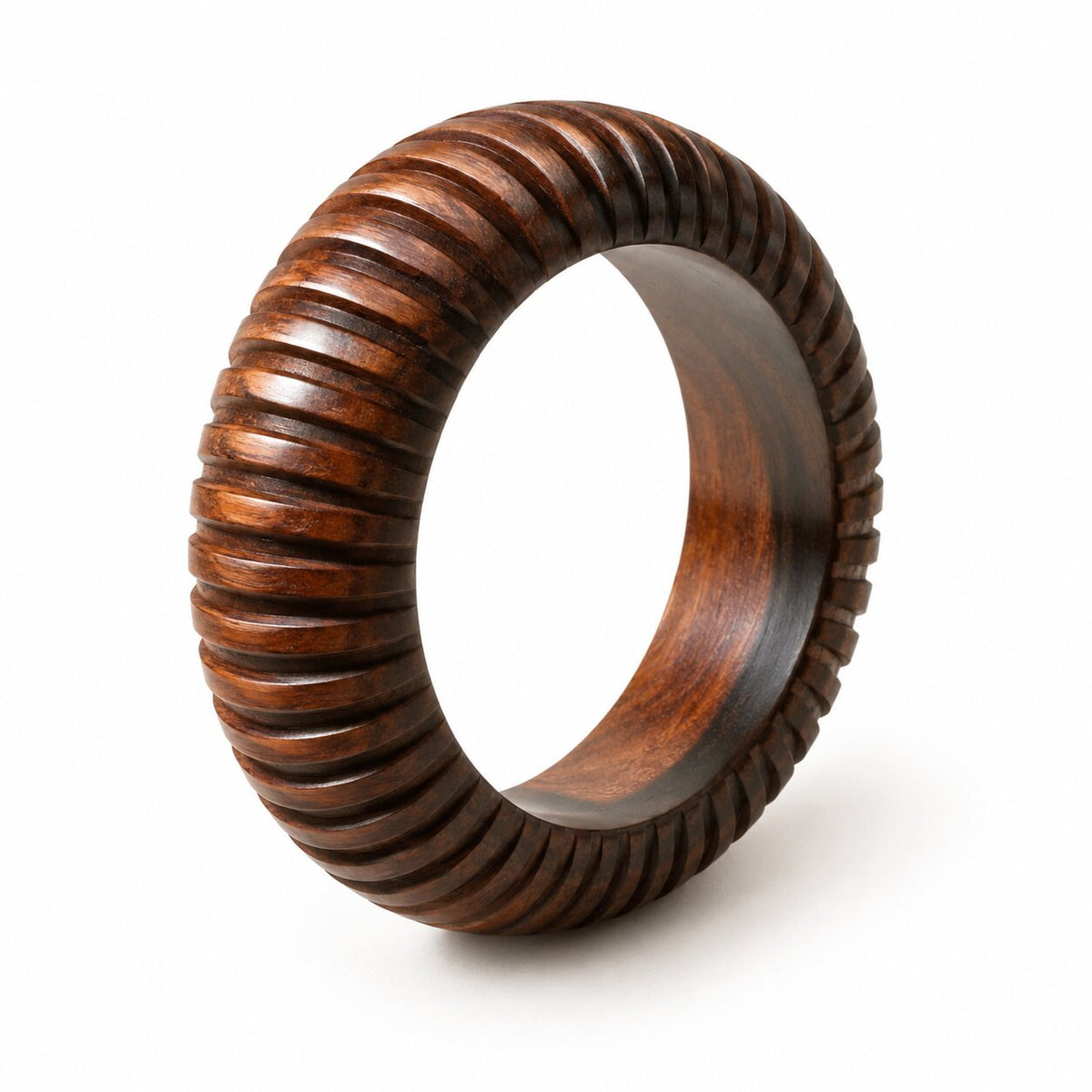 Carved Ribbed Pattern Wooden Bangle (Size-2.6)