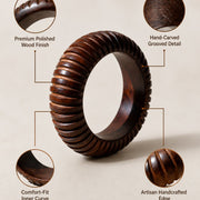 Carved Ribbed Pattern Wooden Bangle (Size-2.6)
