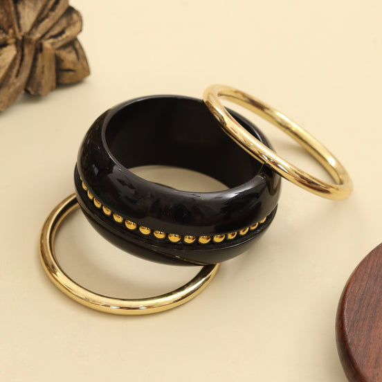 Traditional Gold Plated Beaded Pattern Designer Bangle Set-  Pack of 3 (Size-2.6)