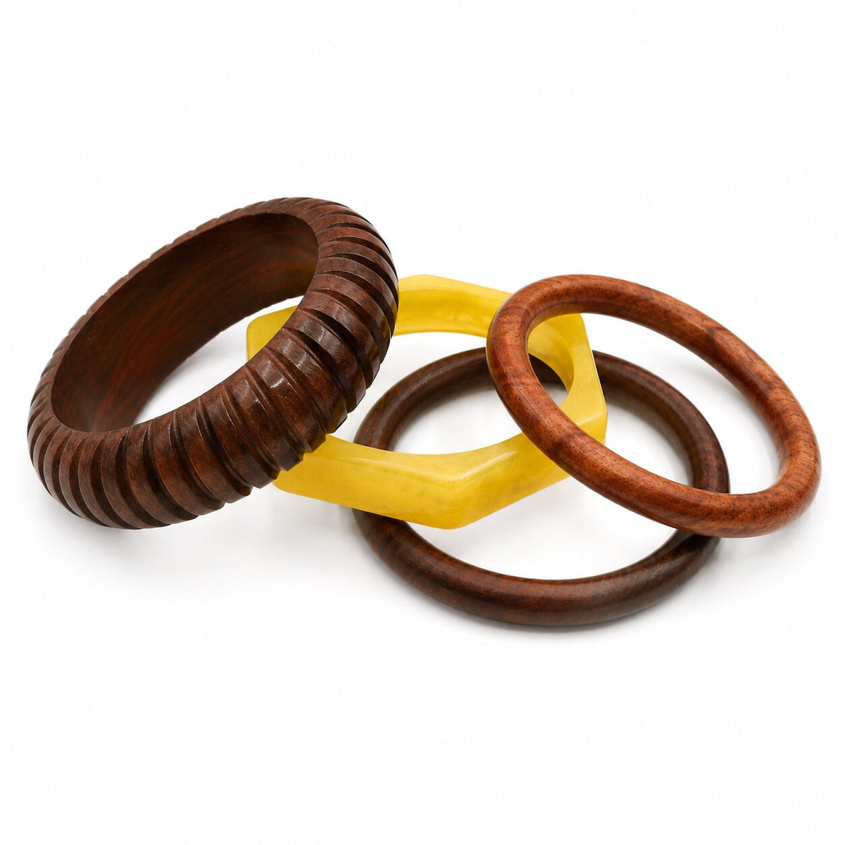 Handcrafted Resin & Sheesham Wood Bangle Set with Carved Pattern Stackable Bangles- Pack of 4 (Size-2.6)