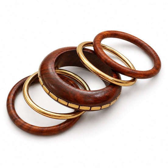 Designer Resin & Sheesham Wood Bangle Set with Beaded Pattern- Pack of 5 (Size-2.6)