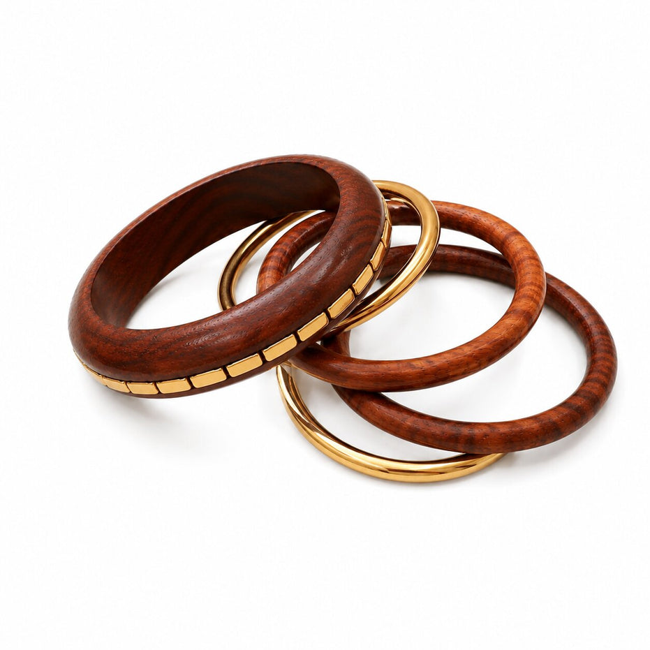 Designer Resin & Sheesham Wood Bangle Set with Beaded Pattern- Pack of 5 (Size-2.6)