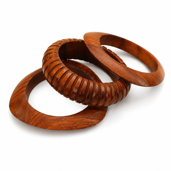 Handcrafted Resin & Sheesham Wood Carved Pattern Bangle Set- Pack of 3 (Size-2.6)