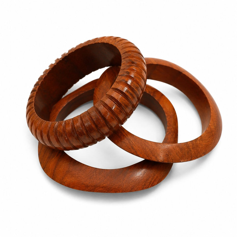 Handcrafted Resin & Sheesham Wood Carved Pattern Bangle Set- Pack of 3 (Size-2.6)