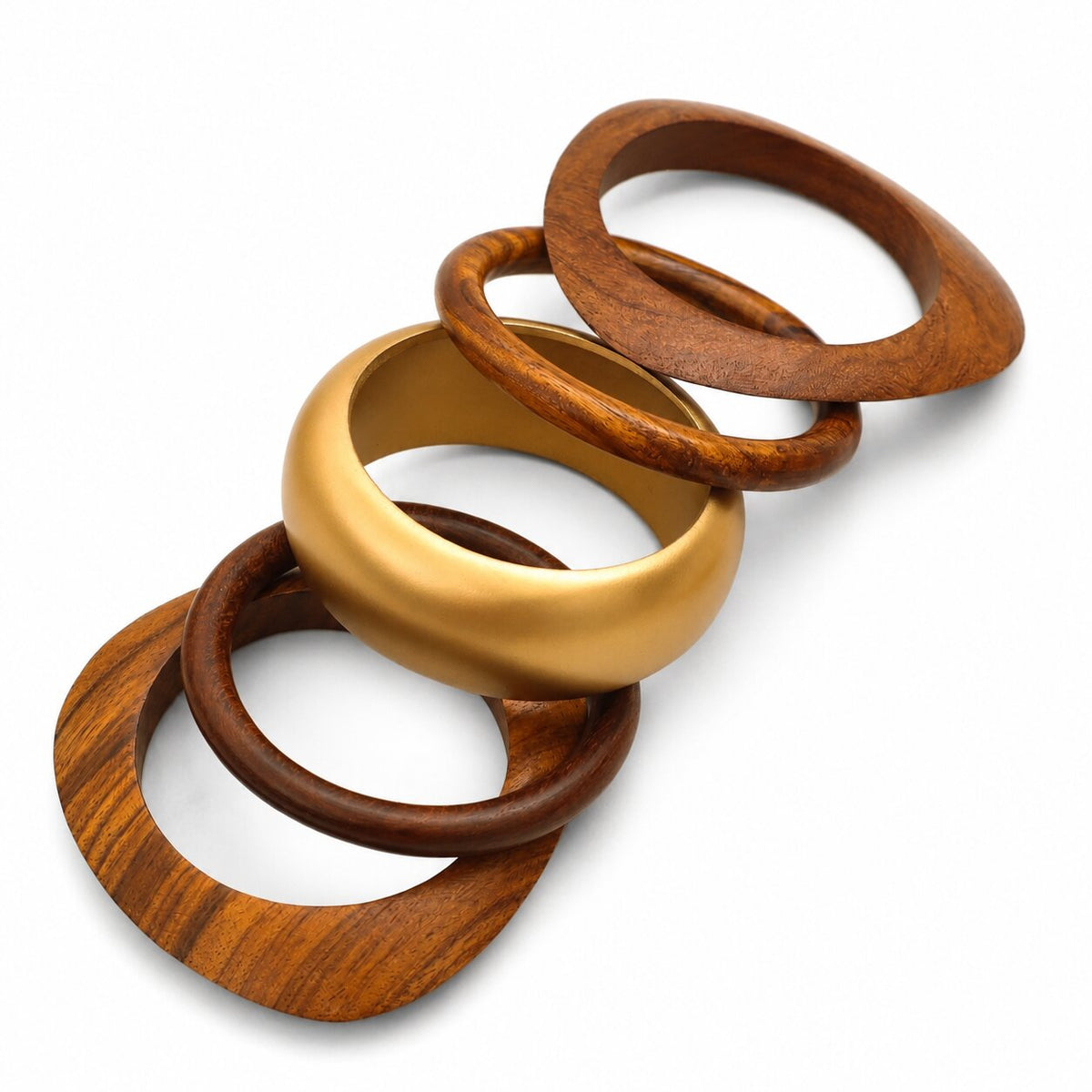 Resin & Sheesham Wood Bangle Set with Geometric Pattern- Pack of 5 (Size-2.6)