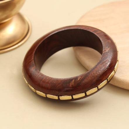 Sheesham Wood Beaded Border Broad Bangle (Size-2.6)