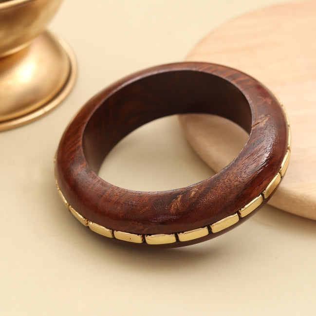 Sheesham Wood Beaded Border Broad Bangle (Size-2.6)