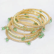 Gold Plated American Diamond Leaf Charm Pattern Designer Bangles Set - Pack of 6