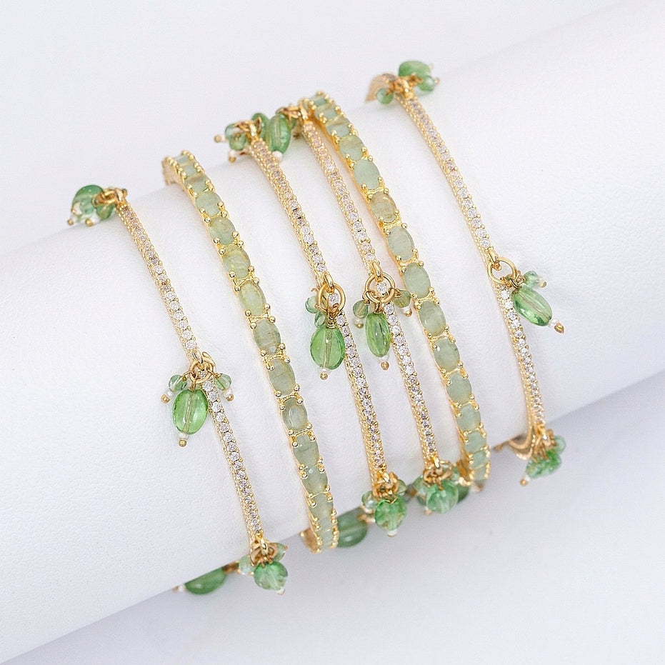 Gold Plated American Diamond Leaf Charm Pattern Designer Bangles Set - Pack of 6