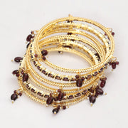 Gold Plated American Diamond Leaf Charm Pattern Designer Bangles Set - Pack of 6